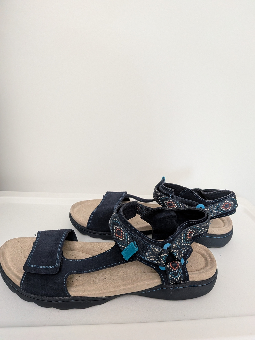 Clarks Navy Blue Patterned Strappy Kids Sandals